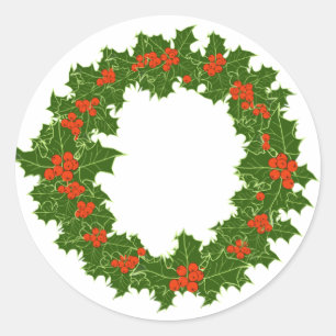 Christmas Holly Wreath Classic Round Sticker