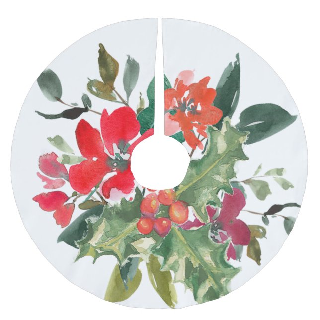 Christmas Holly Wreath Floral Brushed Polyester Tree Skirt (Front)