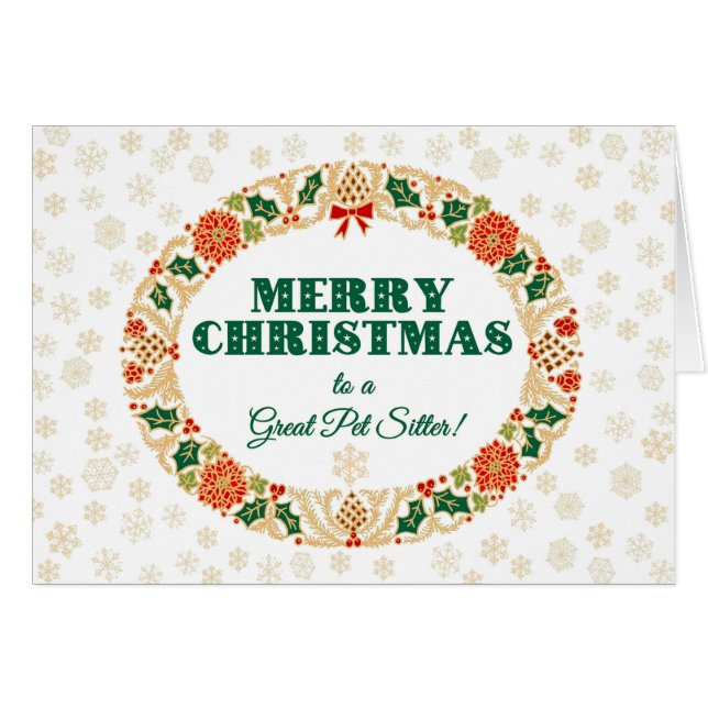 Christmas Holly Wreath, for Pet Sitter, Snowflakes (Front Horizontal)