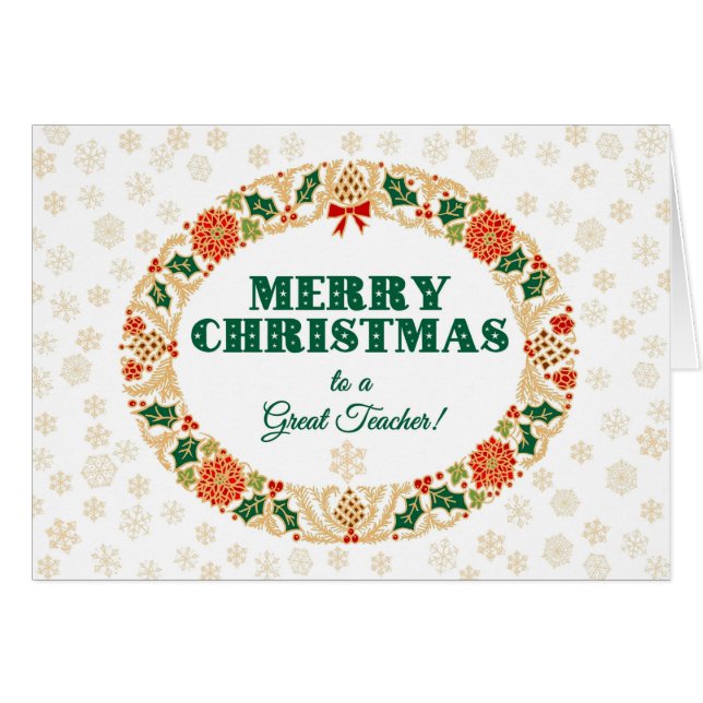 Christmas Holly Wreath, for Teacher Snowflakes (Front Horizontal)