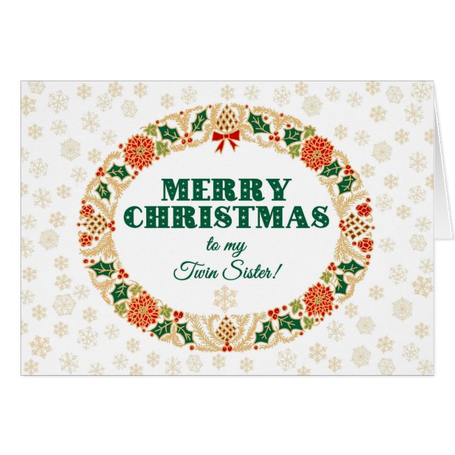 Christmas Holly Wreath, for Twin Sister Snowflakes (Front Horizontal)