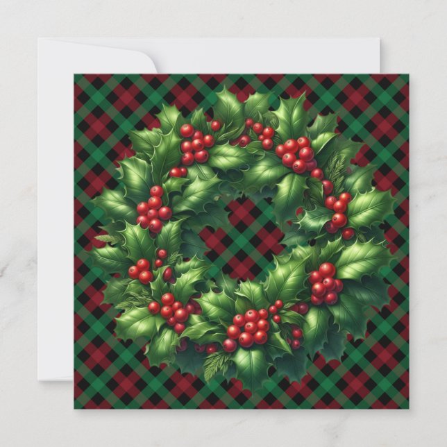 Christmas Holly Wreath Greeting Card (Front)