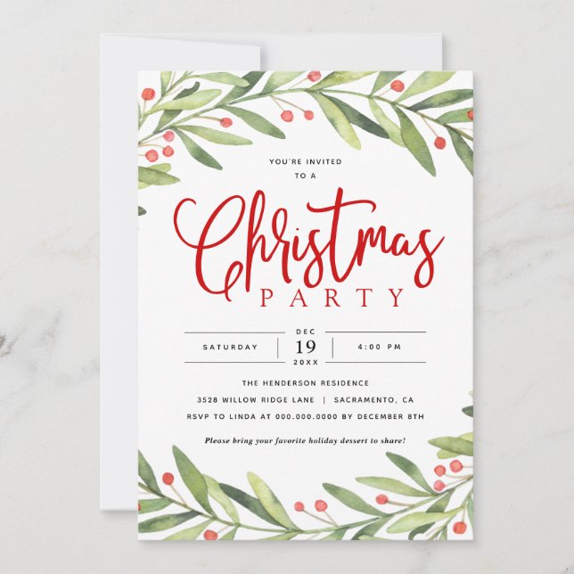 Christmas Holly Wreath Holiday Party Invitation (Front)