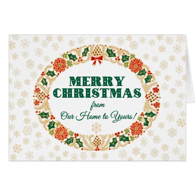 Christmas Holly Wreath, Home to Home, Snowflakes (Front Horizontal)