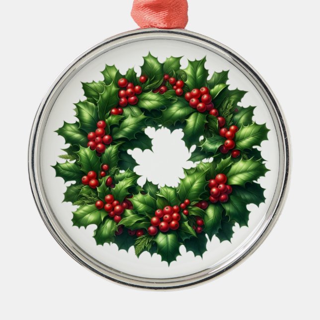 Christmas Holly Wreath Ornament (Front)