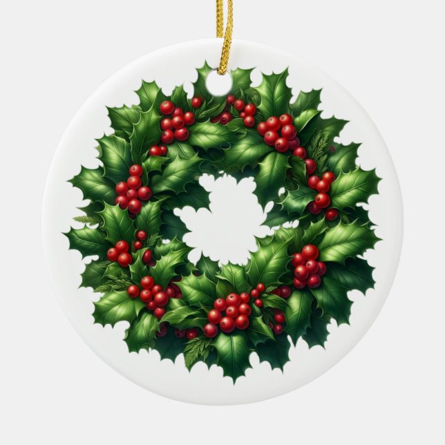 Christmas Holly Wreath Ornament (Front)