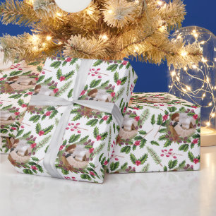Christmas Holly Wreath Personalised Photo Wrapping Paper