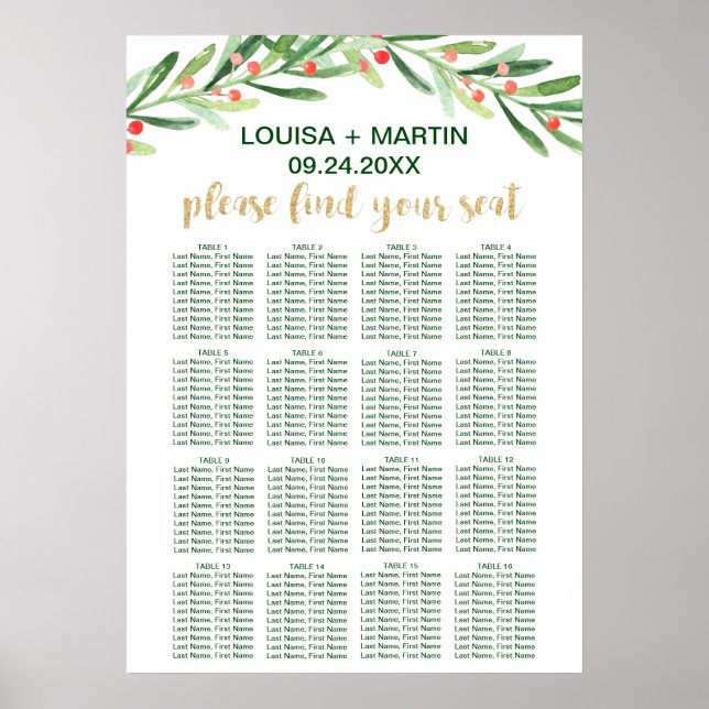 Christmas Holly Wreath Seating Chart (Front)
