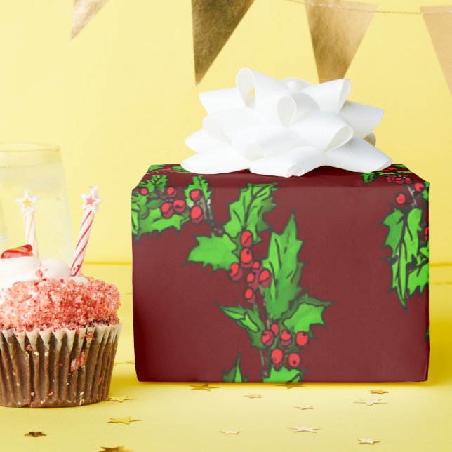 Christmas Holly Wreath Vector Art Wrapping Paper (Birthday Party)
