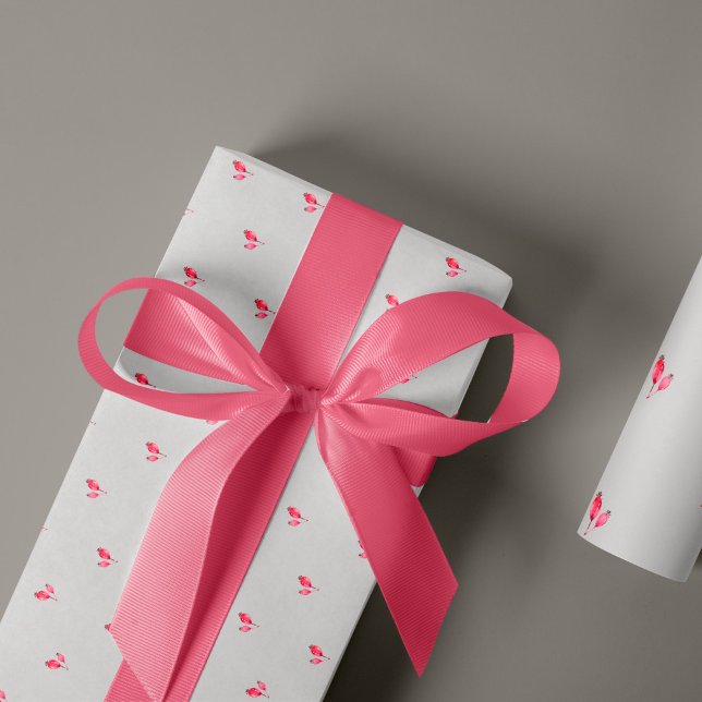 Christmas holy berries pattern pink grey gift wrapping paper (Pink ribbon can be purchased separately - please see the collection)
