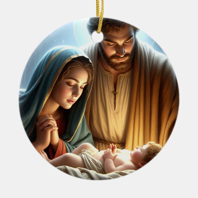 Christmas Holy Family Ceramic Tree Decoration (Front)