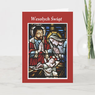 Christmas Holy Family, German, Stained Glass Holiday Card