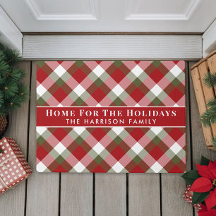 Christmas Home For The Holidays Plaid Doormat