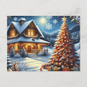 Christmas Home with Christmas Tree 4 Postcard