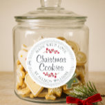 Christmas Homemade Cookies Jar Label<br><div class="desc">Rustic and modern homemade Christmas cookies jar sticker with the text made with love, homemade Christmas cookies and your name in modern script on a white background with a stylish touch of cranberries. Simply add your name and the product name to the label. Exclusively designed for you by Happy Dolphin...</div>