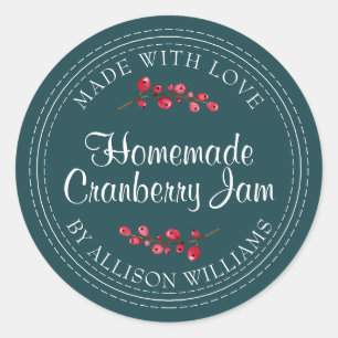 Christmas Homemade Cranberry Jam Can Deep Teal Classic Round Sticker