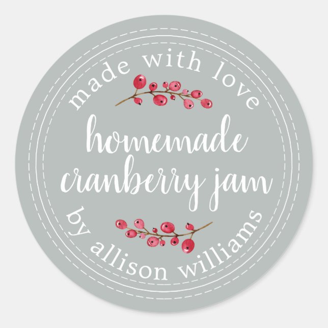 Christmas Homemade Cranberry Jam Can Storm Grey Classic Round Sticker (Front)