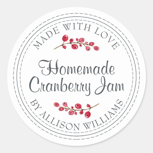 Christmas Homemade Cranberry Jam Canning Classic Round Sticker (Front)