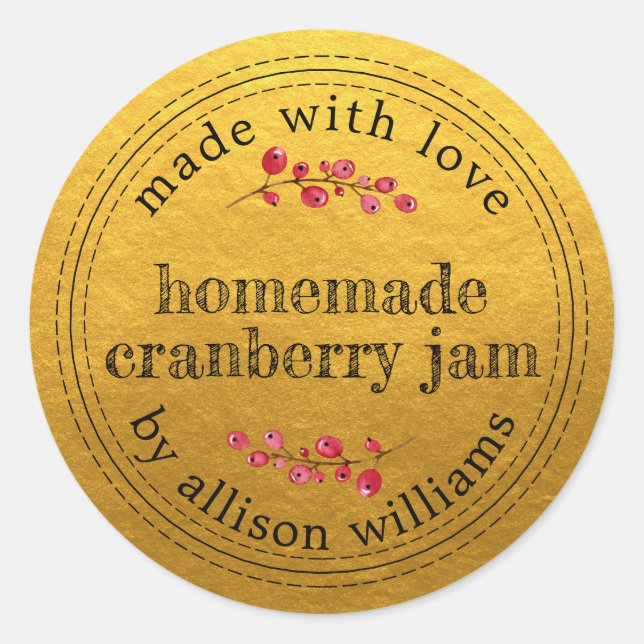 Christmas Homemade Cranberry Jam Canning Gold Classic Round Sticker (Front)