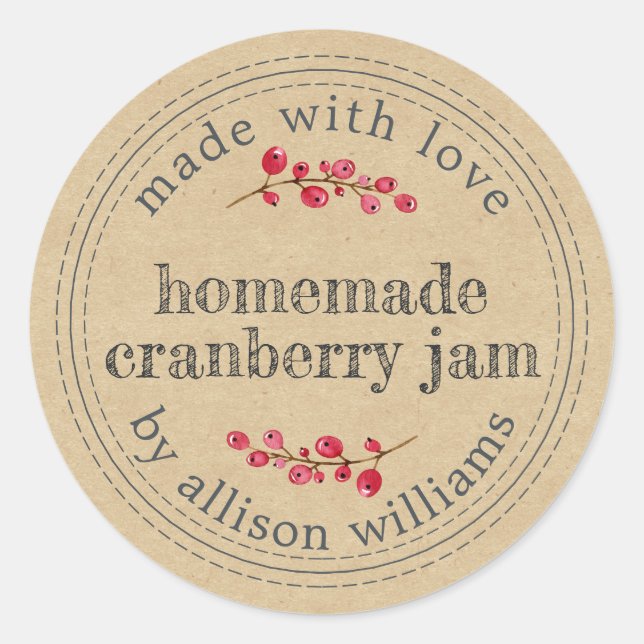 Christmas Homemade Cranberry Jam Classic Round Sticker (Front)