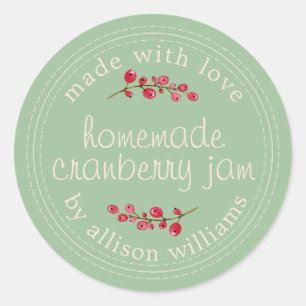 Christmas Homemade Cranberry Jam Green Classic Round Sticker