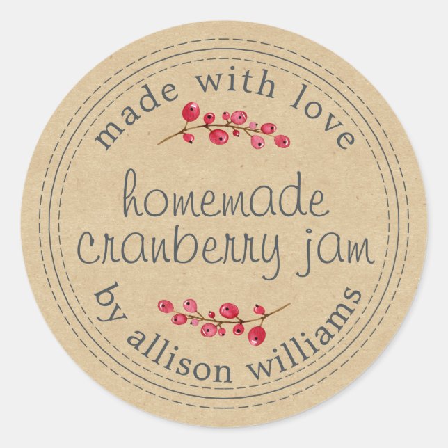 Christmas Homemade Cranberry Jam Kraft Paper Classic Round Sticker (Front)