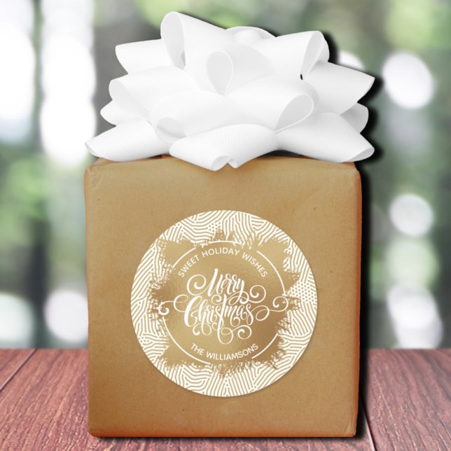 Christmas Homemade Holiday Baking Gold Classic Round Sticker (Merry Christmas on gold sweet holiday wishes homemade stickers)