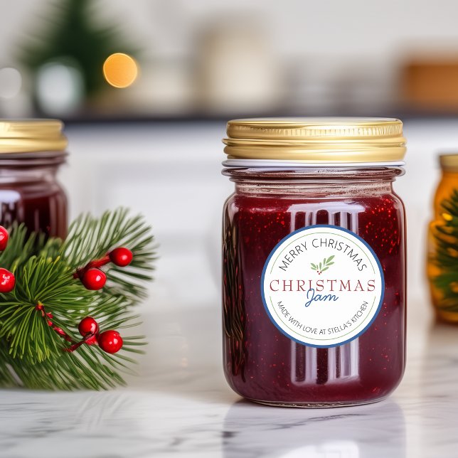 Christmas Homemade Jam Greenery Classic Round Sticker (Christmas Homemade Jam Greenery Classic Round Sticker)