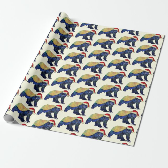 Christmas Honey Badger psychedelic badass Wrapping Paper (Unrolled)