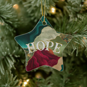 Christmas Hope Evergreen Cranberry & Gold Ceramic Tree Decoration