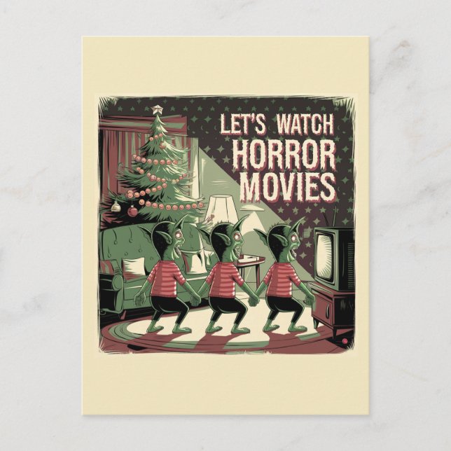Christmas Horror Movies Spooky Green creatures Postcard (Front)