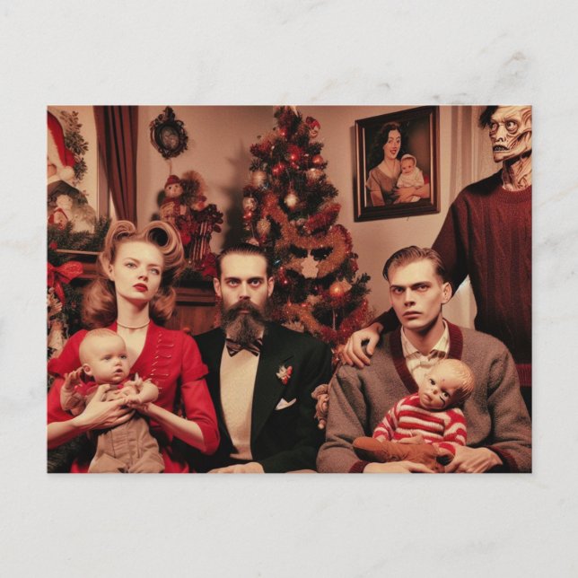 Christmas Horror Retro Creepy Family Portrait Postcard (Front)