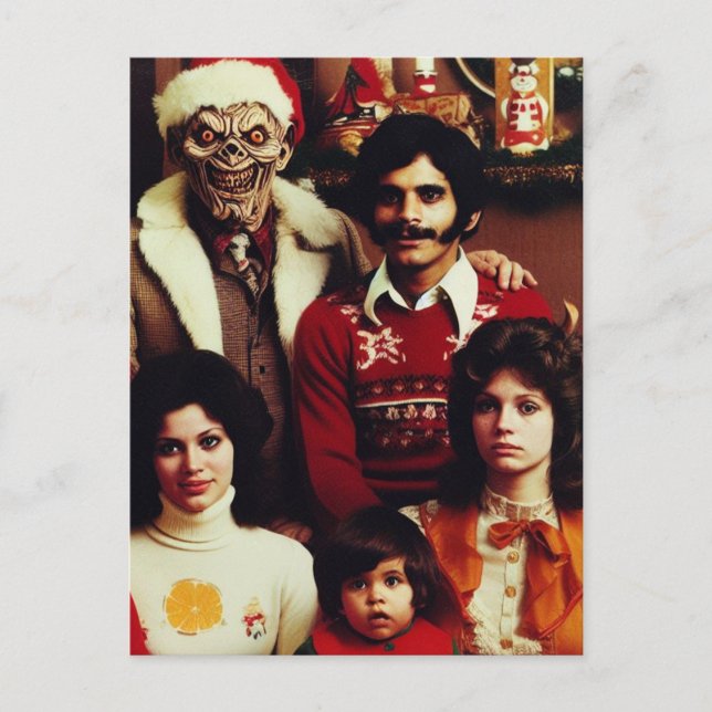 Christmas Horror Retro Family Portrait Postcard (Front)