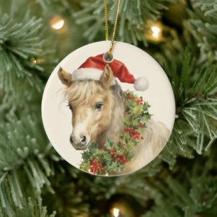 Christmas horse add text watercolor Ceramic Tree Decoration