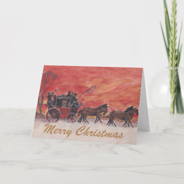Christmas Horse and Carriage in the Snow Holiday Card (Front)