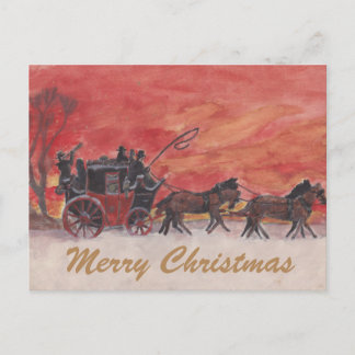 Christmas Horse and Carriage in the Snow Holiday Postcard