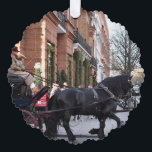 Christmas Horse and Carriage Sloane Square London Tree Decoration Card<br><div class="desc">Ornament card features an original photograph taken during the festive Christmas period in London,  United Kingdom.

Lots of additional holiday photography is also available from this shop. Don't see what you're looking for? Contact Rebecca to have something designed just for you.</div>