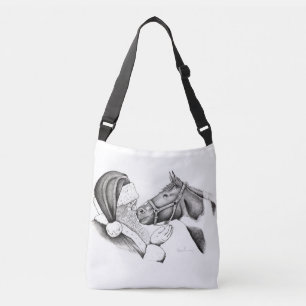 Christmas Horse and Santa Claus Crossbody Bag