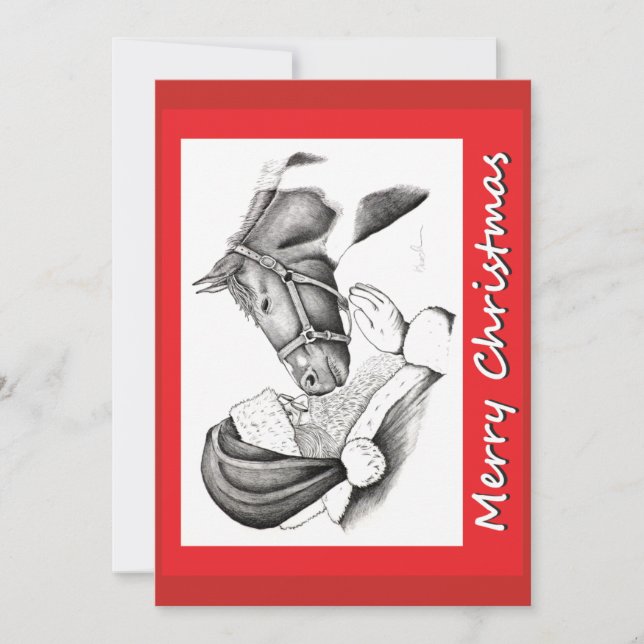 Christmas Horse and Santa Claus Holiday Card (Front)