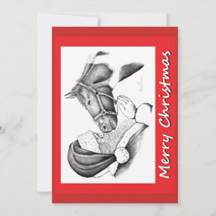 Christmas Horse and Santa Claus Holiday Card