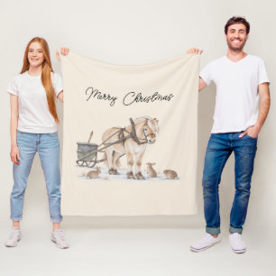 Christmas Horse Animals Winter Fleece Blanket