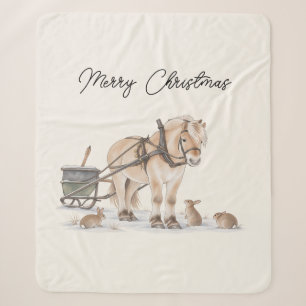 Christmas Horse Animals Winter Sherpa Blanket