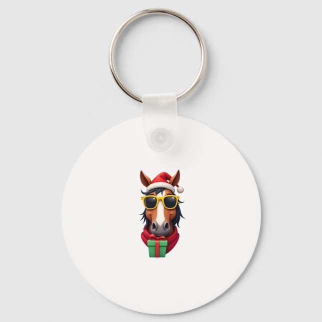 Christmas Horse Back Riding Santa Xmas Women Girls Key Ring (Front)