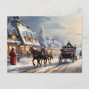 Christmas Horse-Drawn Carriage Street Holiday Postcard
