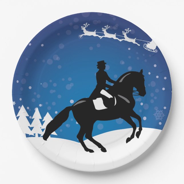 Christmas Horse Dressage Winter Paper Plate (Front)