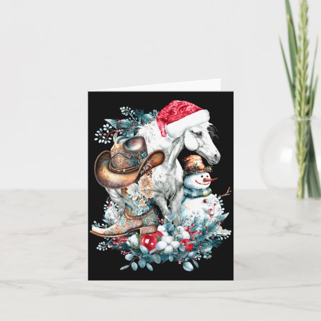 Christmas Horse In Santa Hat Cowgirl Cowboy Boots  Card (Front)