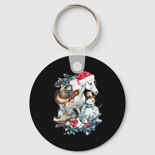 Christmas Horse In Santa Hat Cowgirl Cowboy Boots  Key Ring (Front)