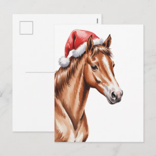 Christmas horse in Santa hat  Holiday Postcard
