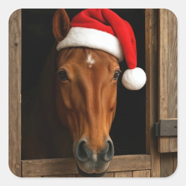 Christmas Horse In Stable Window Square Sticker (Front)