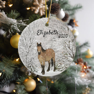 Christmas Horse in the Snow Winter Western Ceramic Tree Decoration